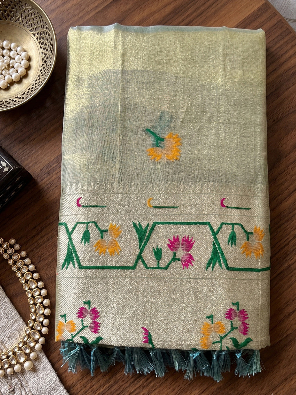 Shree Shyam Fashion Sky Blue Woven Work Tissue Silk Fabric Festive Wear Saree With Blouse | Grocsy