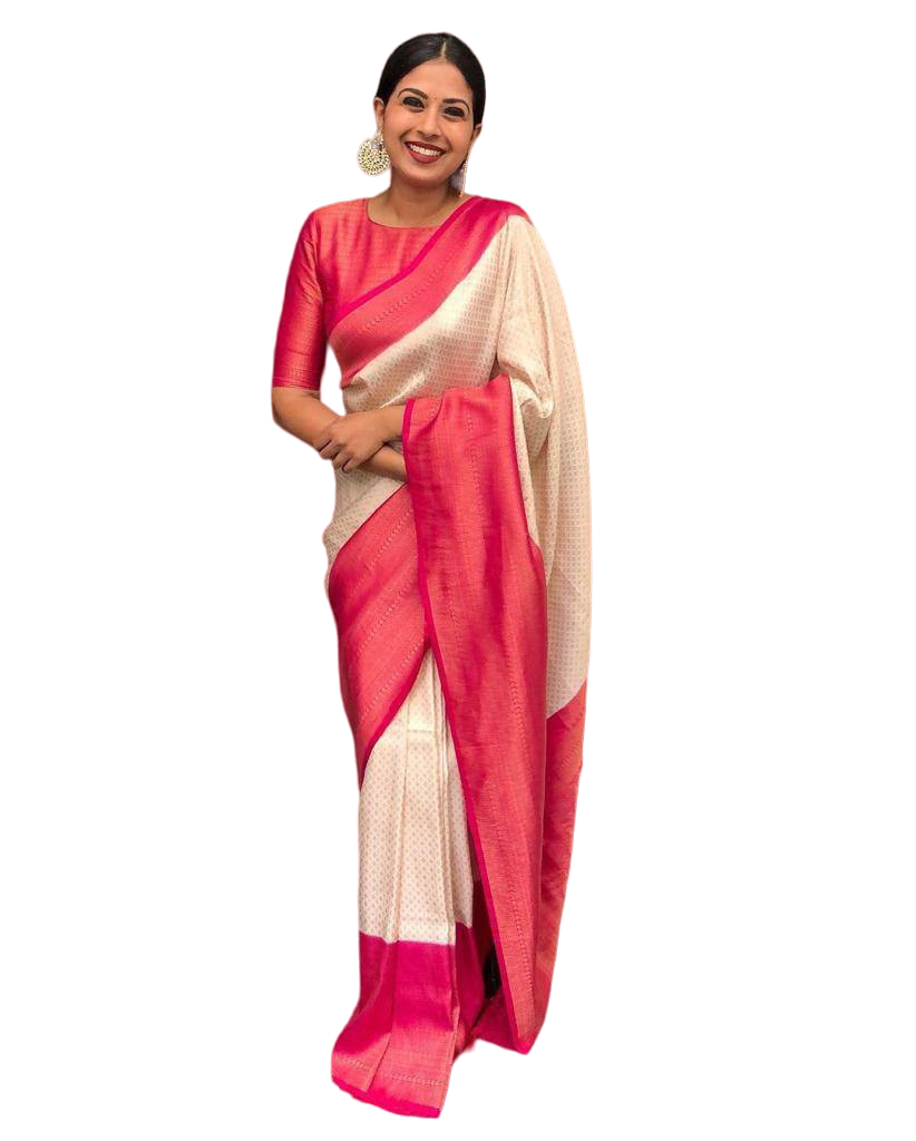 Vamika Weaving Banarasi Jacquard white Kanjivaram Saree | Grocsy