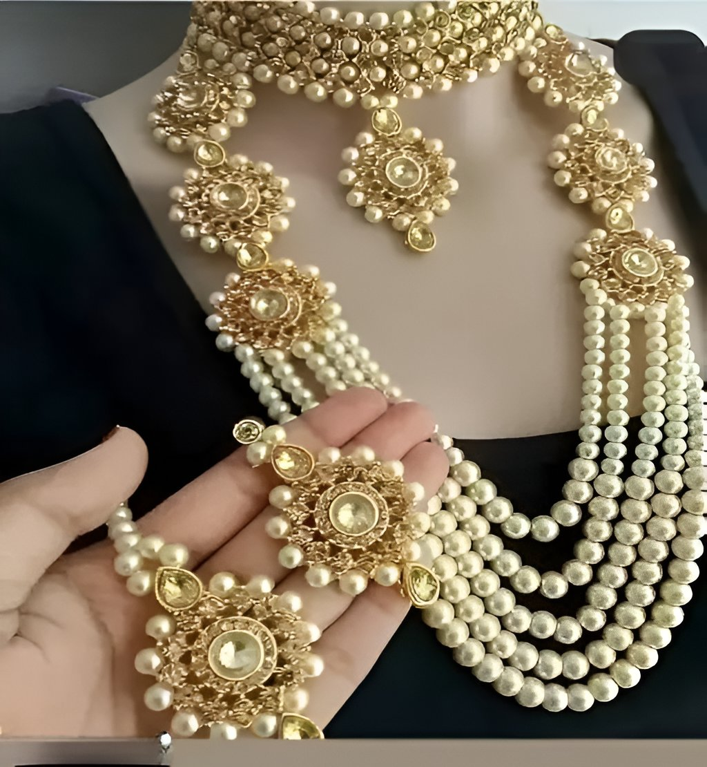 Jewel City Traditional Kundan & Pearl Long Necklace Set Bridal Ethnic Choker Jewelry Set Handcrafted Indian Wedding Jewelry | Grocsy
