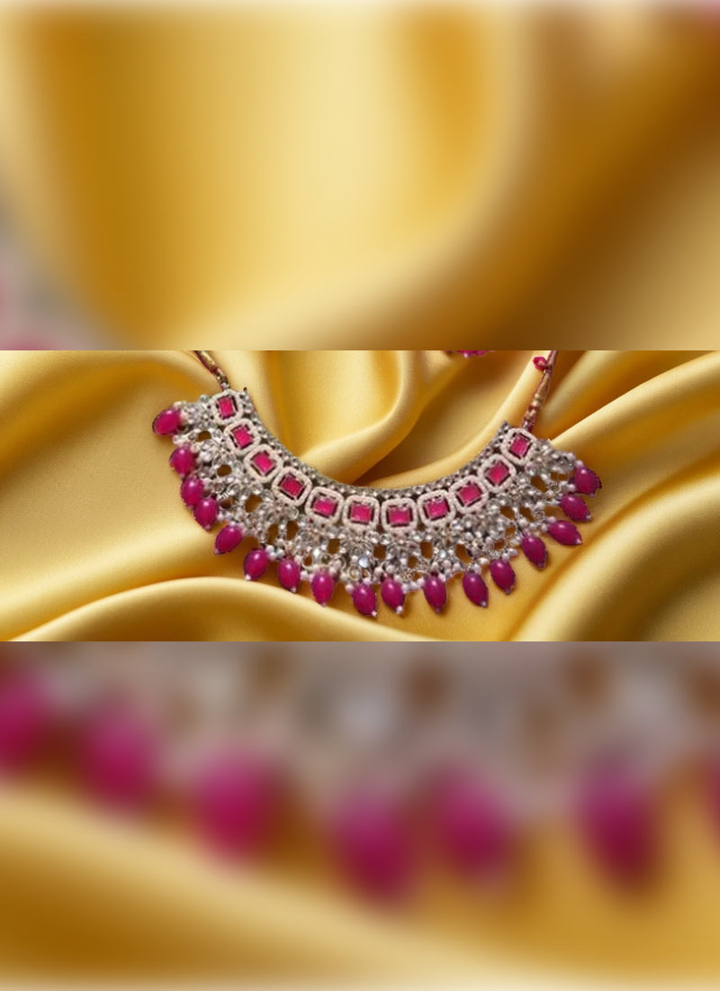 Jewel City Kundan Pearl Choker Necklace Set - Traditional Indian Jewelry with Earrings & Maang Tikka Rani Color | Grocsy