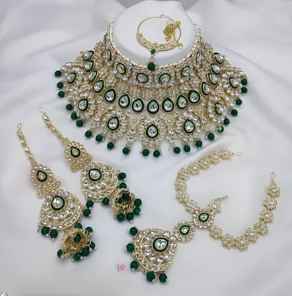 Jewel City Traditional Kundan Bridal Jewelry for Women Handcrafted Necklace with Earrings, Maang Tikka, Indian Wedding Jewellery Set | Grocsy