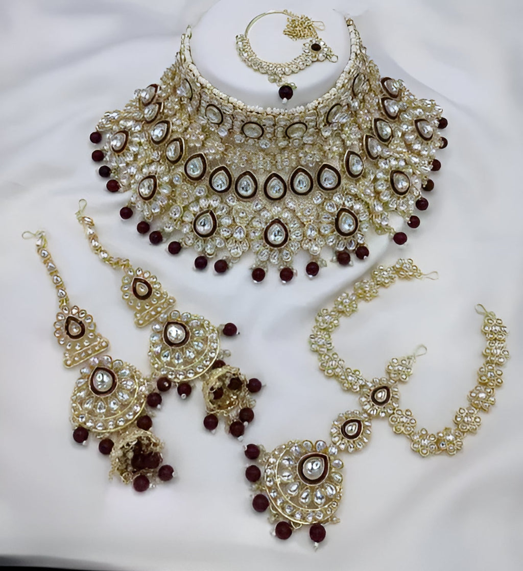 Jewel City Traditional Kundan Bridal Jewelry for Women Handcrafted Necklace with Earrings, Maang Tikka, Indian Wedding Jewellery Set | Grocsy