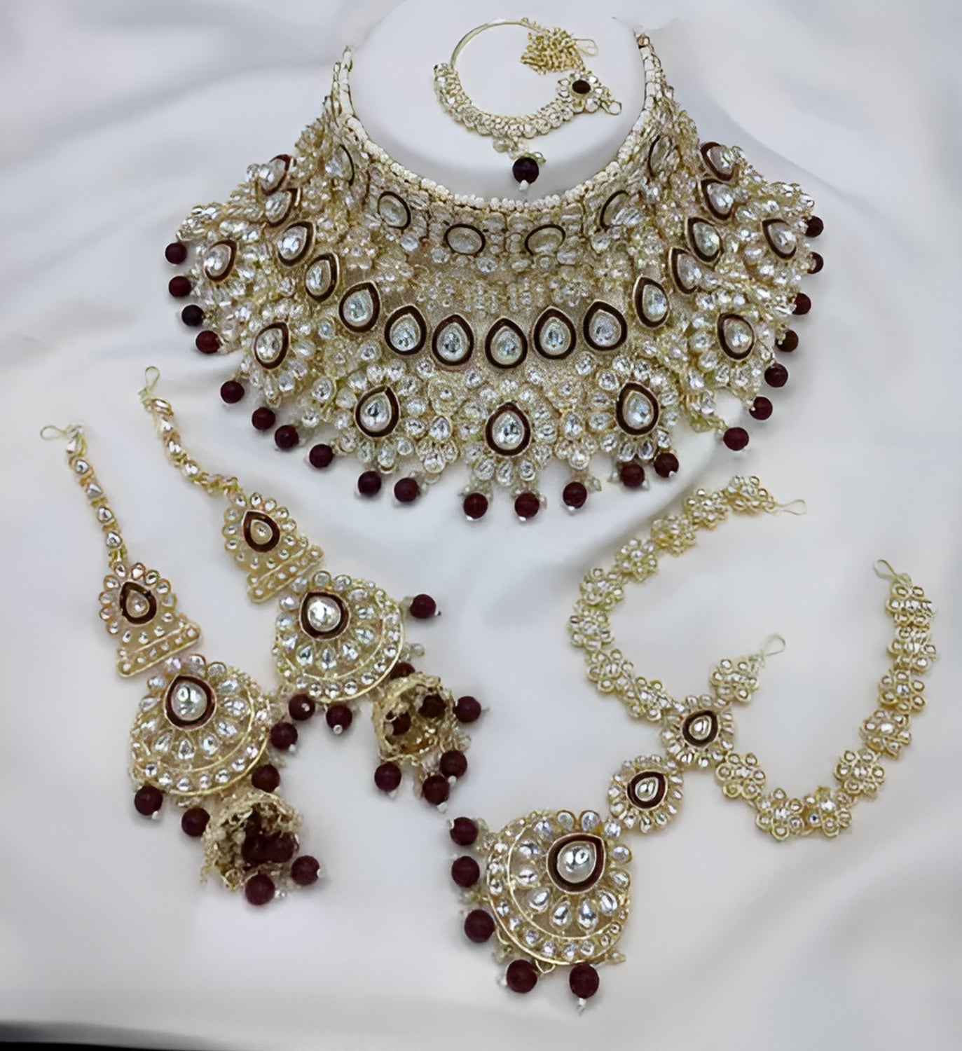 Jewel City Traditional Kundan Bridal Jewelry for Women Handcrafted Necklace with Earrings, Maang Tikka, Indian Wedding Jewellery Set | Grocsy