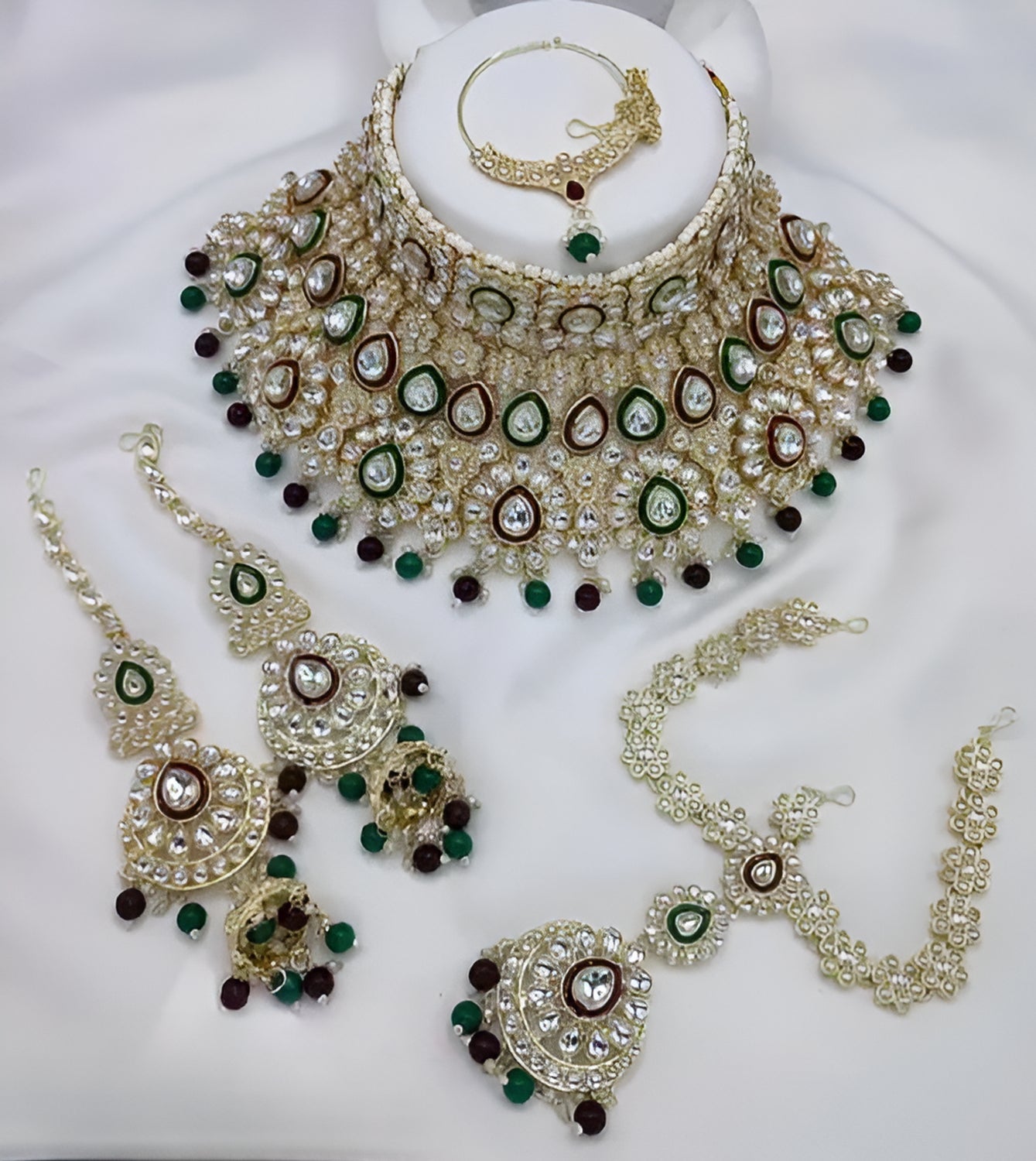 Jewel City Traditional Kundan Bridal Jewelry for Women Handcrafted Necklace with Earrings, Maang Tikka, Indian Wedding Jewellery Set | Grocsy