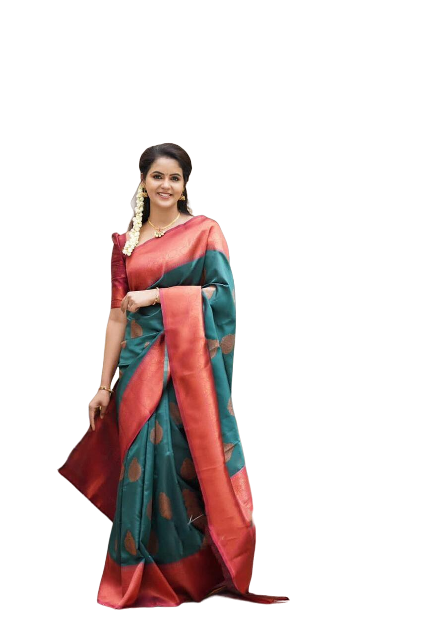 Vamika Weaving Banarasi Jacquard Green Kanjivaram Saree | Grocsy
