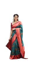 Vamika Weaving Banarasi Jacquard Green Kanjivaram Saree | Grocsy