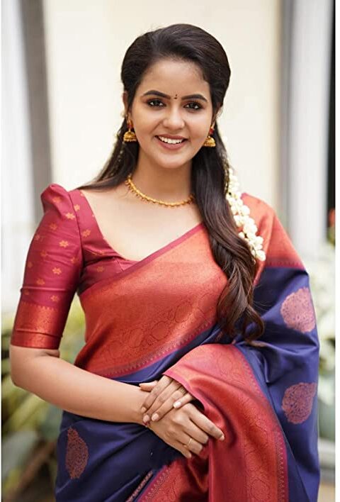 Vamika Weaving Banarasi Jacquard navy Kanjivaram Saree | Grocsy