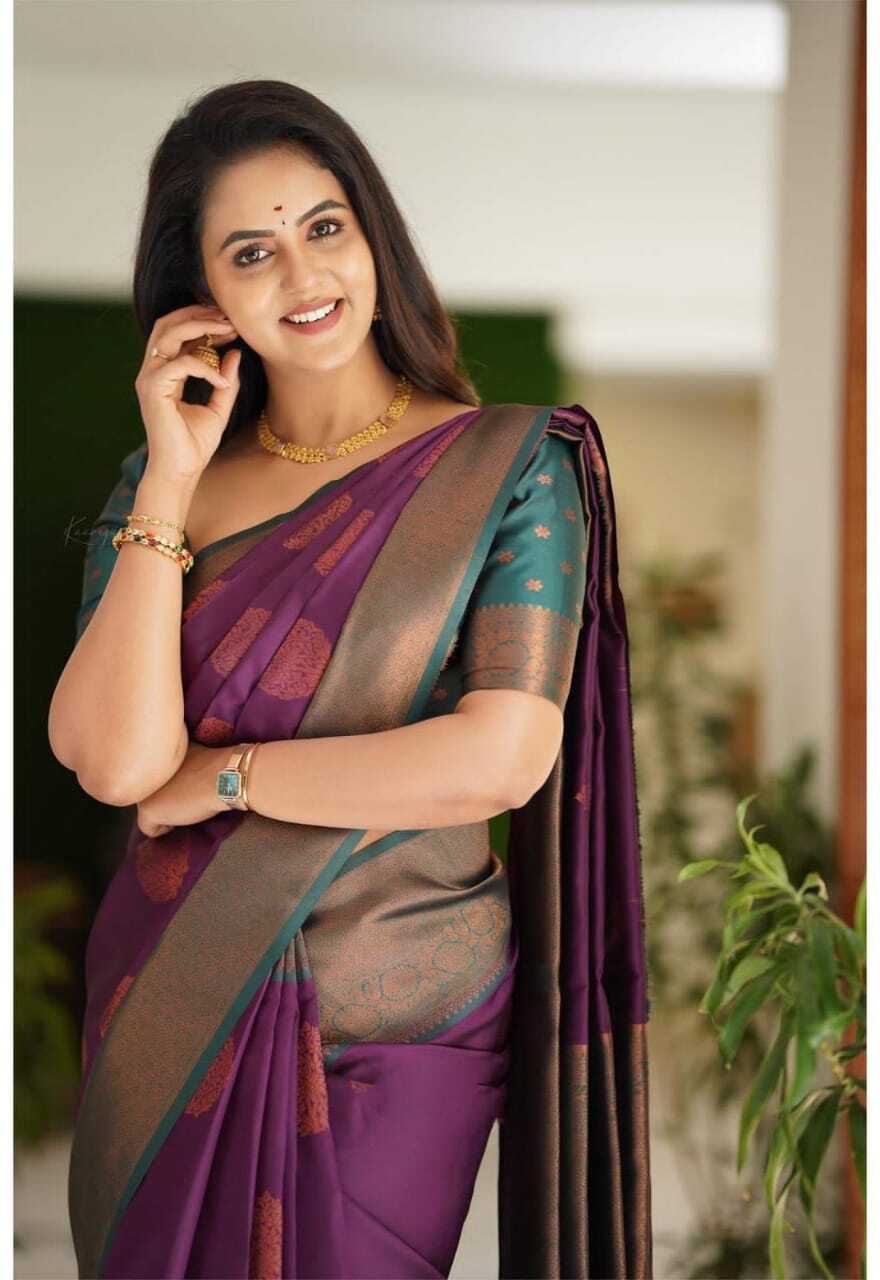 Vamika Weaving Banarasi Jacquard Purple Kanjivaram Saree | Grocsy