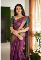 Vamika Weaving Banarasi Jacquard Purple Kanjivaram Saree | Grocsy