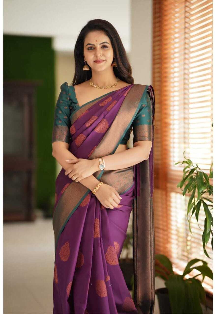 Vamika Weaving Banarasi Jacquard Purple Kanjivaram Saree | Grocsy
