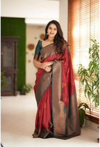 Vamika Weaving Banarasi Jacquard red Kanjivaram Saree | Grocsy