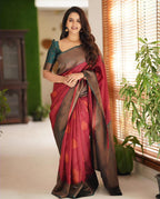 Vamika Weaving Banarasi Jacquard red Kanjivaram Saree | Grocsy
