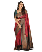 Vamika Weaving Banarasi Jacquard red Kanjivaram Saree | Grocsy