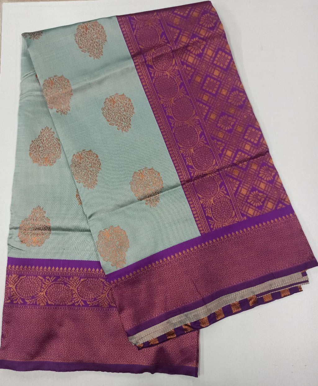 Vamika Weaving Banarasi Jacquard sky blue Kanjivaram Saree | Grocsy