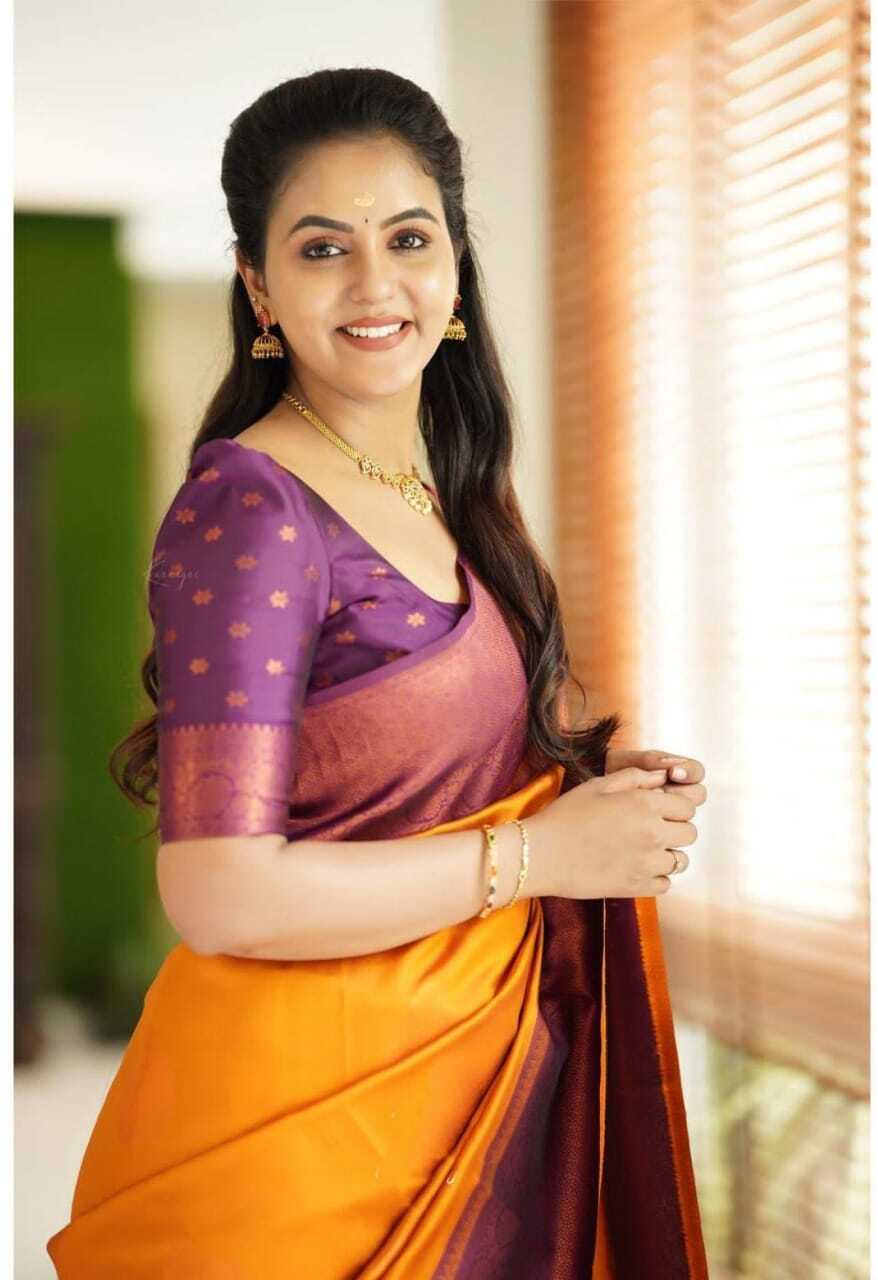 Vamika Weaving Banarasi Jacquard yellow Kanjivaram Saree | Grocsy
