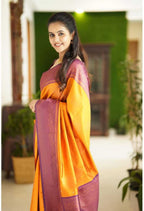 Vamika Weaving Banarasi Jacquard yellow Kanjivaram Saree | Grocsy