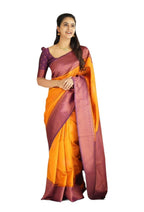 Vamika Weaving Banarasi Jacquard yellow Kanjivaram Saree | Grocsy