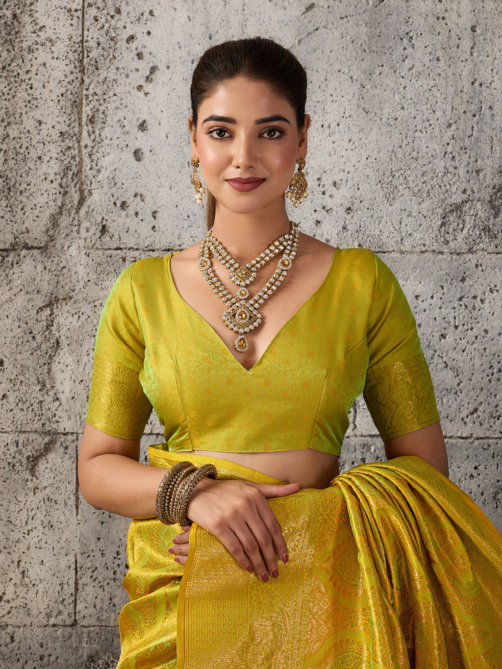 Shree Shyam Fashion Mustard Yellow Kanjivaram Silk Blend Fancy Saree | Grocsy