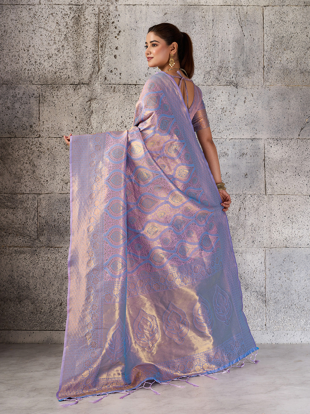 Shree Shyam Fashion Lavender Kanjivaram Silk Blend Fancy Saree | Grocsy