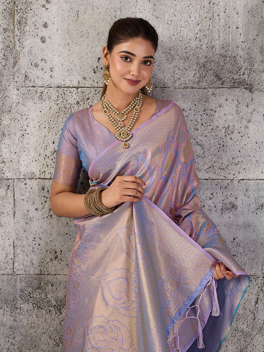 Shree Shyam Fashion Lavender Kanjivaram Silk Blend Fancy Saree | Grocsy