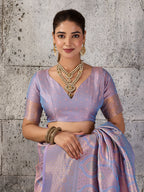Shree Shyam Fashion Lavender Kanjivaram Silk Blend Fancy Saree | Grocsy