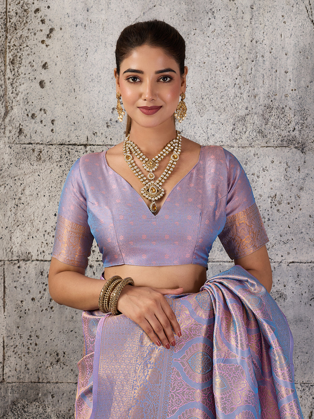 Shree Shyam Fashion Lavender Kanjivaram Silk Blend Fancy Saree | Grocsy