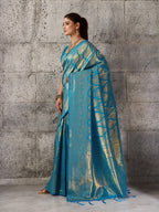 Shree Shyam Fashion Teal Blue Kanjivaram Silk Blend Fancy Saree | Grocsy