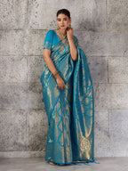 Shree Shyam Fashion Teal Blue Kanjivaram Silk Blend Fancy Saree | Grocsy