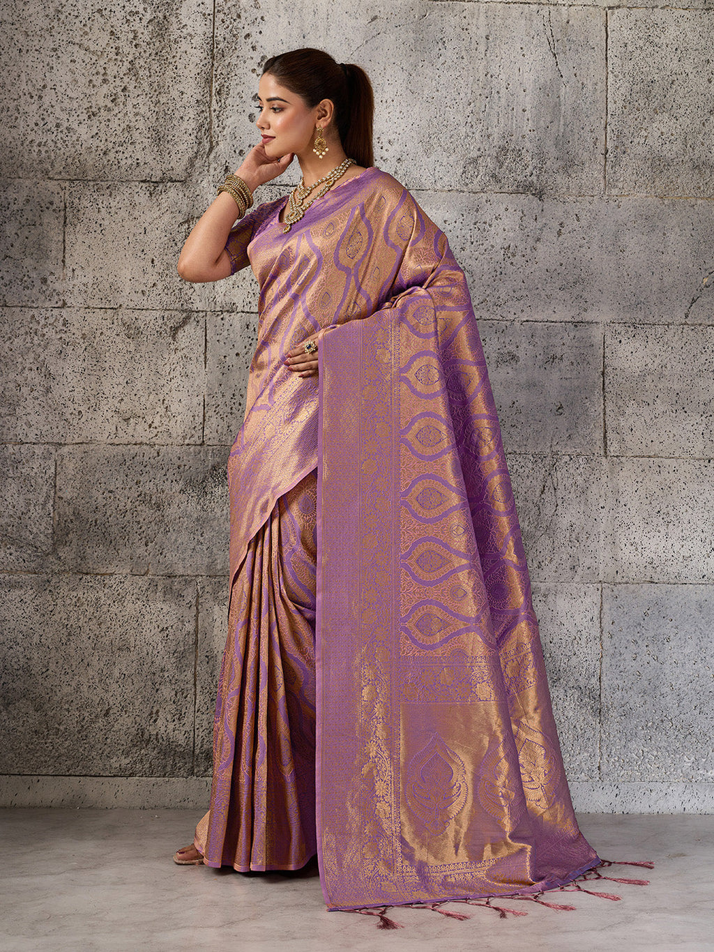 Shree Shyam Fashion Light Purple Kanjivaram Silk Blend Fancy Saree | Grocsy