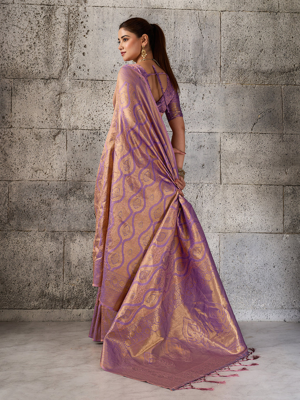 Shree Shyam Fashion Light Purple Kanjivaram Silk Blend Fancy Saree | Grocsy