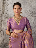 Shree Shyam Fashion Light Purple Kanjivaram Silk Blend Fancy Saree | Grocsy