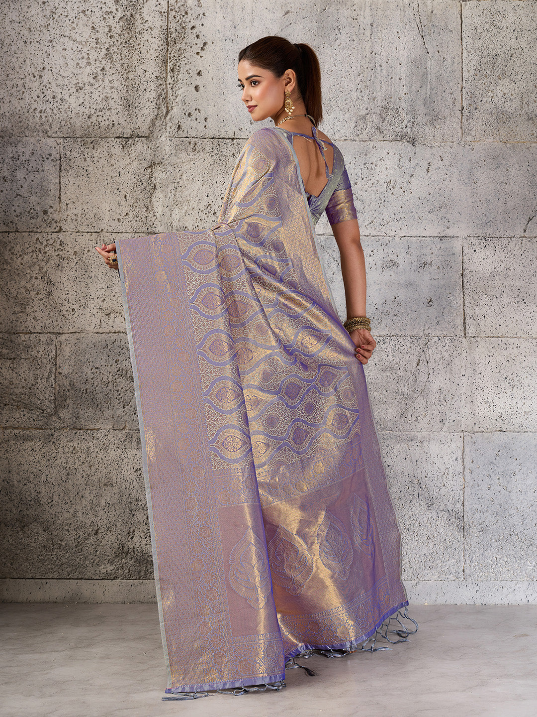 Shree Shyam Fashion Gray Kanjivaram Silk Blend Fancy Saree | Grocsy