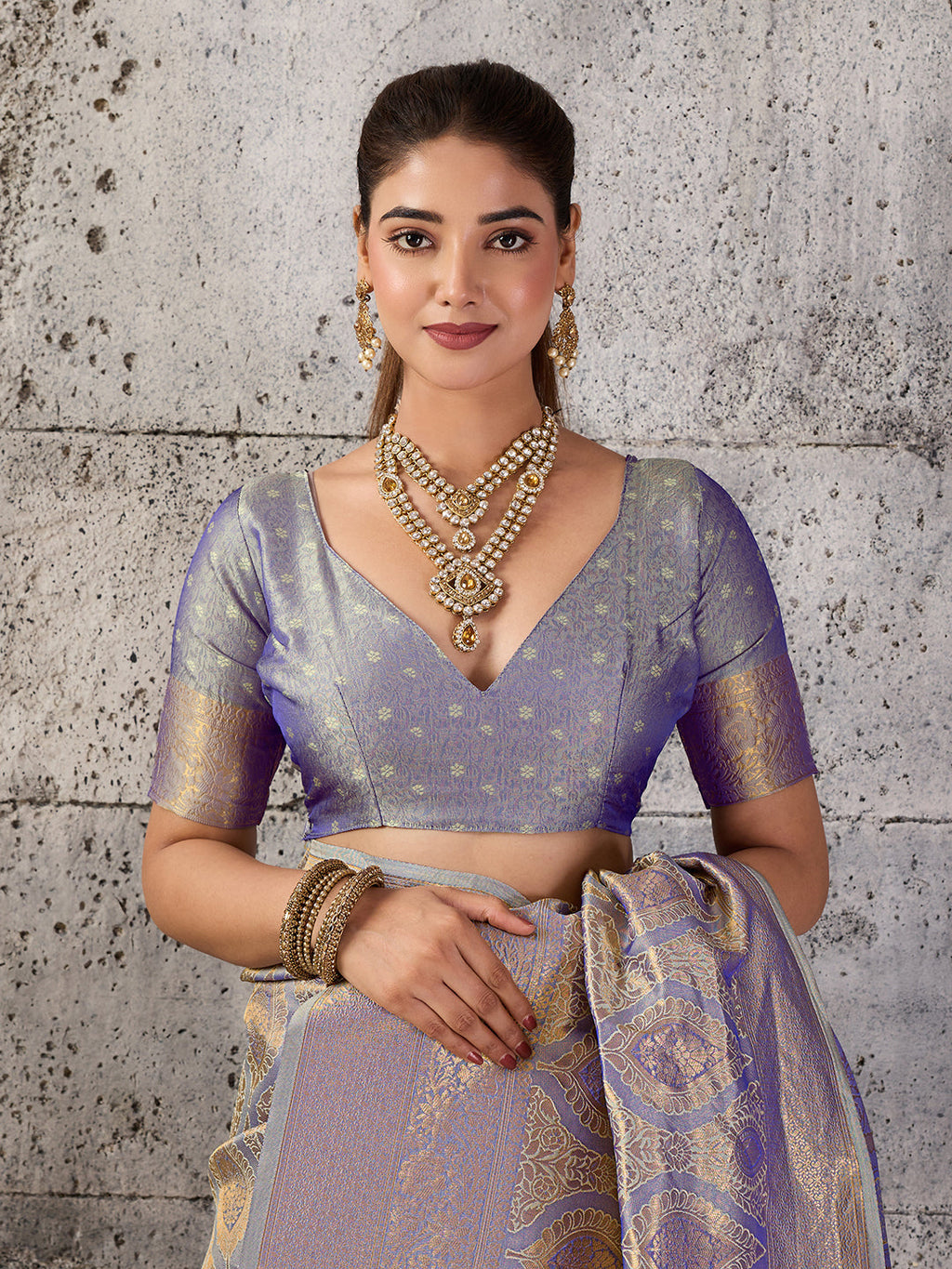 Shree Shyam Fashion Gray Kanjivaram Silk Blend Fancy Saree | Grocsy