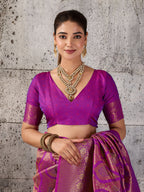 Shree Shyam Fashion Magenta Kanjivaram Silk Blend Fancy Saree | Grocsy