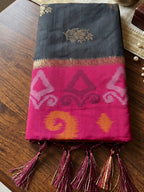 Shree Shyam Fashion Black & Rani Pink Woven Work Soft Silk Fabric Festive Wear Saree With Blouse | Grocsy
