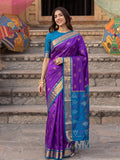 Shree Shyam Fashion Purple & Blue Woven Work Soft Silk Fabric Festive Wear Saree With Blouse | Grocsy
