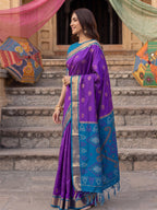 Shree Shyam Fashion Purple & Blue Woven Work Soft Silk Fabric Festive Wear Saree With Blouse | Grocsy