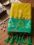Shree Shyam Fashion Mustard & Green Woven Work Soft Silk Fabric Festive Wear Saree With Blouse | Grocsy