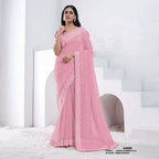 Light Pink Crepe Shimmer Silk Diamond With Hand Work Saree With Unstitched Blouse - Norita Swaraa | Grocsy