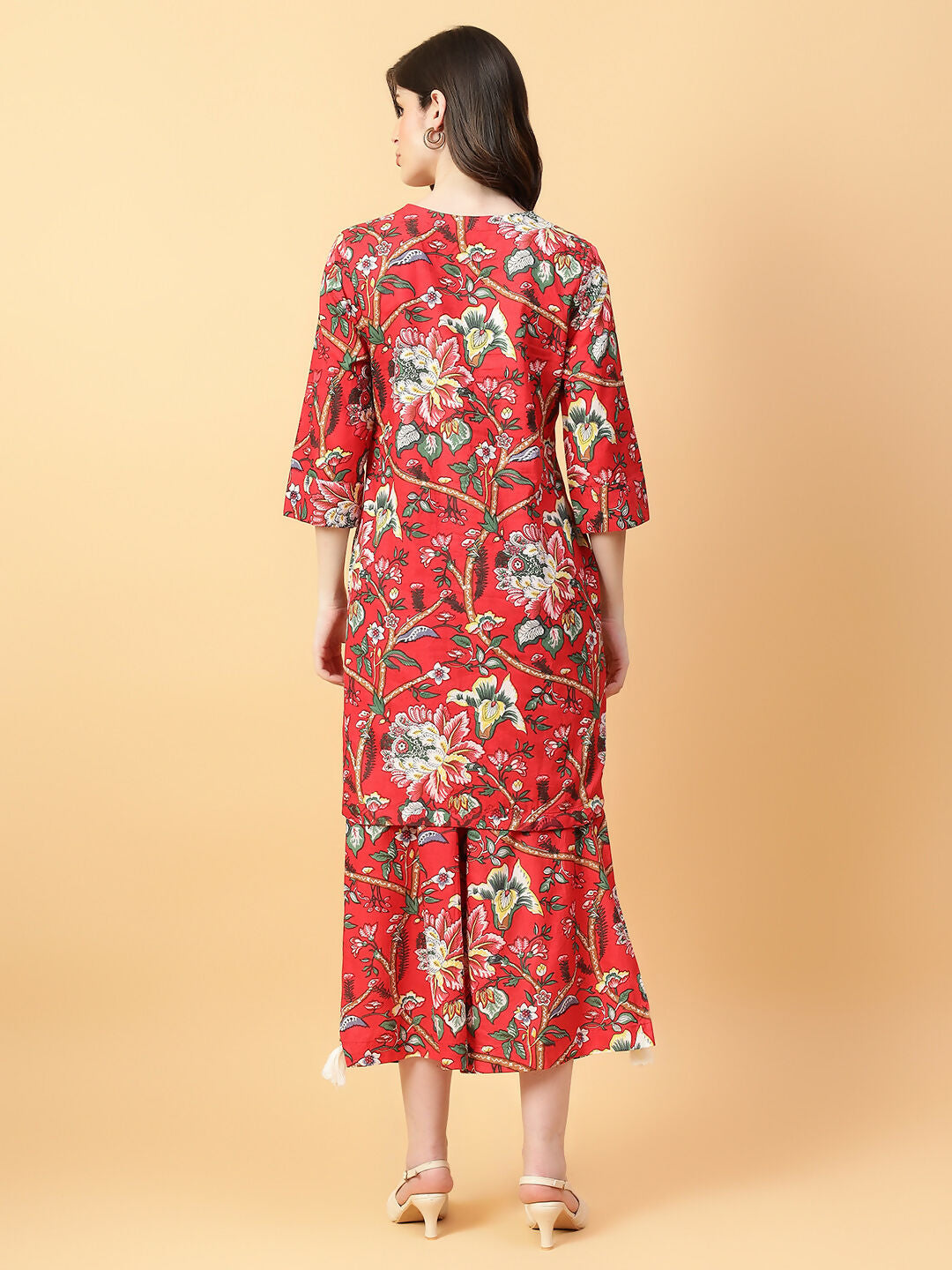 Joban Fashion Red Cotton Printed & Hand Work Co-ord Set | Grocsy