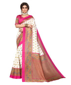 Vamika white & pink Printed Art Silk Saree | Grocsy