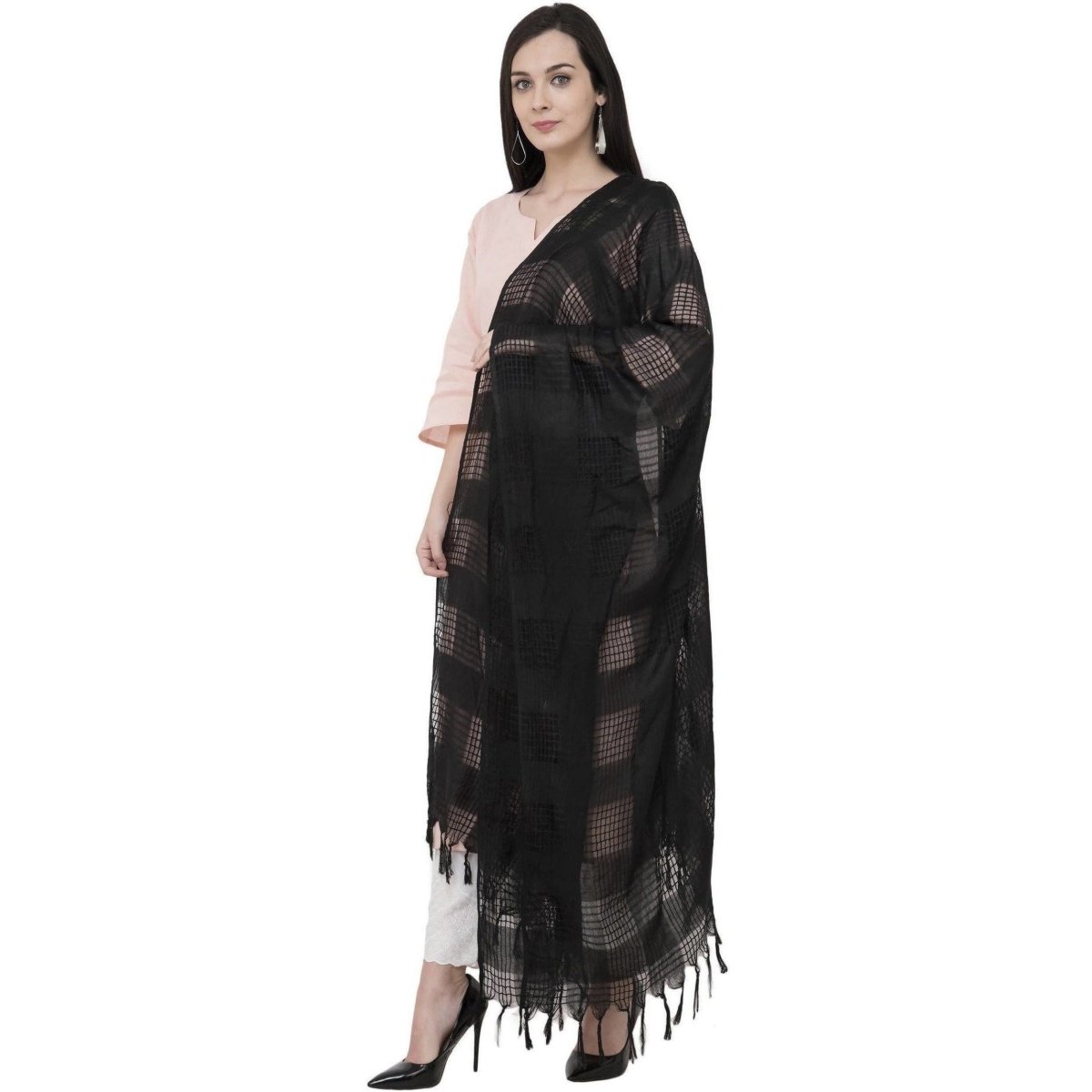 A R Silk Window Square Regular Dupatta Color Black Dupatta or Chunni | Grocsy