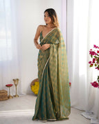 NC Chiffon Chex Wevon Chex Designer, Lace Party Wear Saree - Green | Grocsy