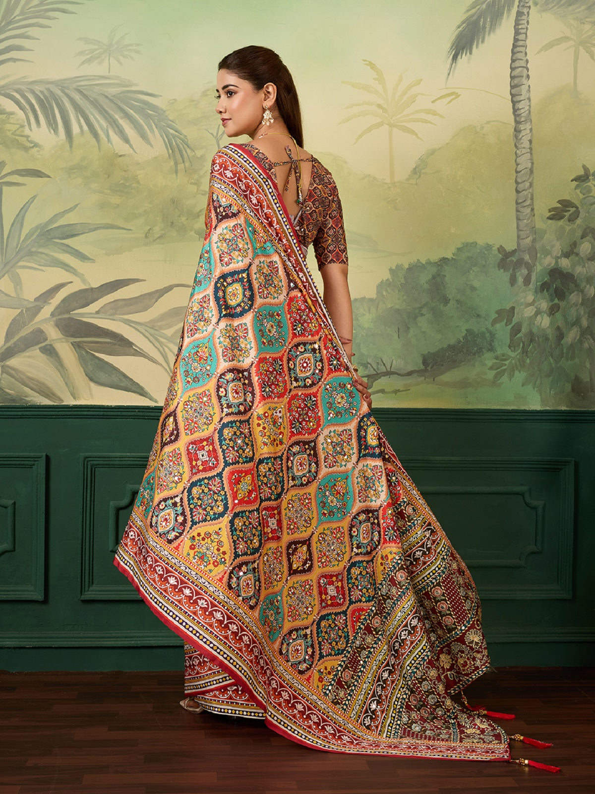 Dwija Fashion Women'S Pary Wear Printed Crep Silk Designer Saree With Unstitche Blouse-Multicolor | Grocsy
