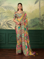 Dwija Fashion Women'S Pary Wear Printed Crep Silk Designer Saree With Unstitche Blouse-Multicolor | Grocsy