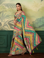 Dwija Fashion Women'S Pary Wear Printed Crep Silk Designer Saree With Unstitche Blouse-Multicolor | Grocsy