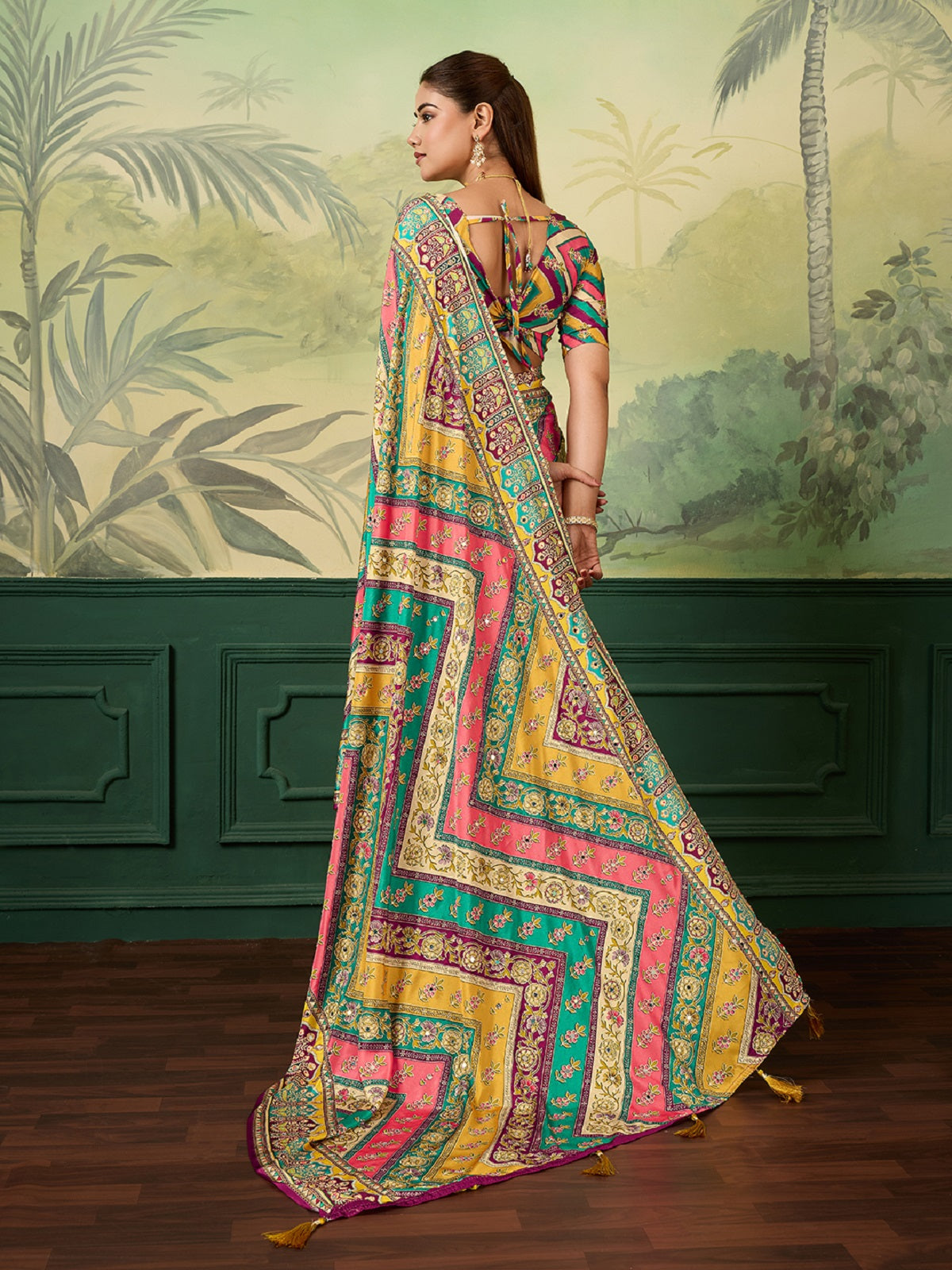 Dwija Fashion Women'S Pary Wear Printed Crep Silk Designer Saree With Unstitche Blouse-Multicolor | Grocsy