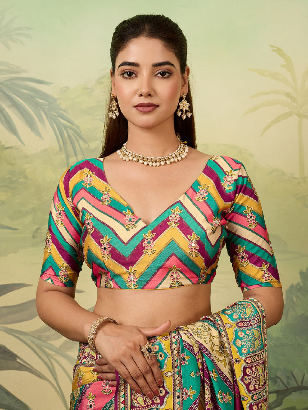 Dwija Fashion Women'S Pary Wear Printed Crep Silk Designer Saree With Unstitche Blouse-Multicolor | Grocsy