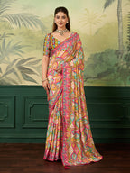 Dwija Fashion Women'S Pary Wear Printed Crep Silk Designer Saree With Unstitche Blouse-Multicolor | Grocsy