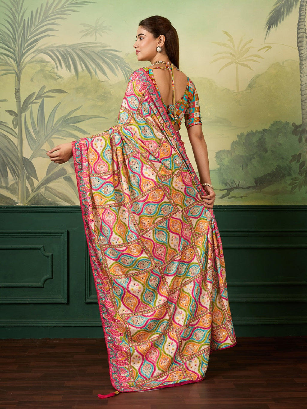 Dwija Fashion Women'S Pary Wear Printed Crep Silk Designer Saree With Unstitche Blouse-Multicolor | Grocsy